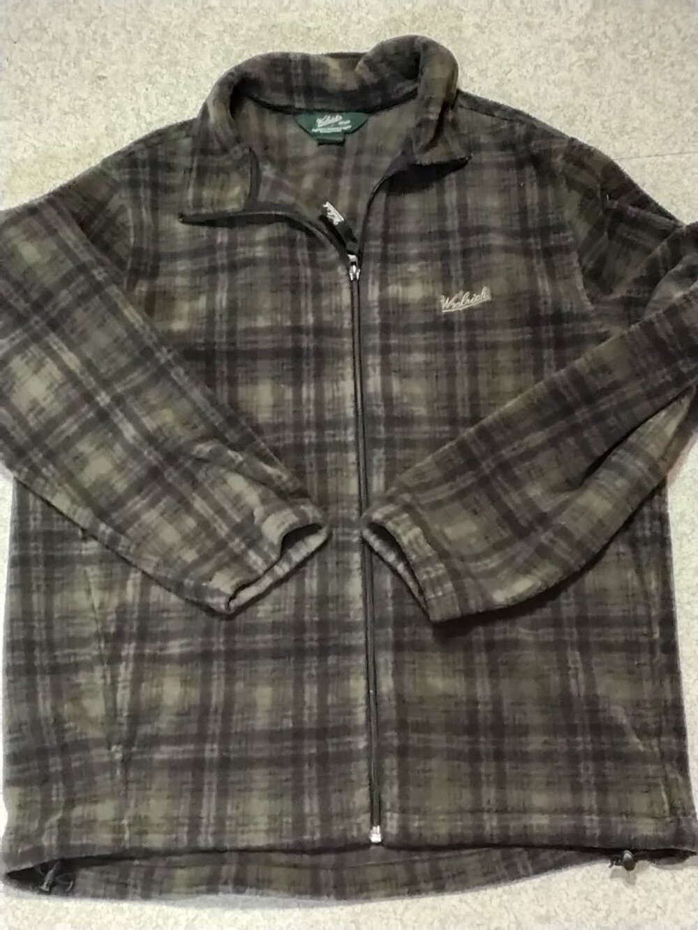 Woolrich Men's Full-Zip Plaid Fleece Jacket - Olive Green/Brown - Size Medium